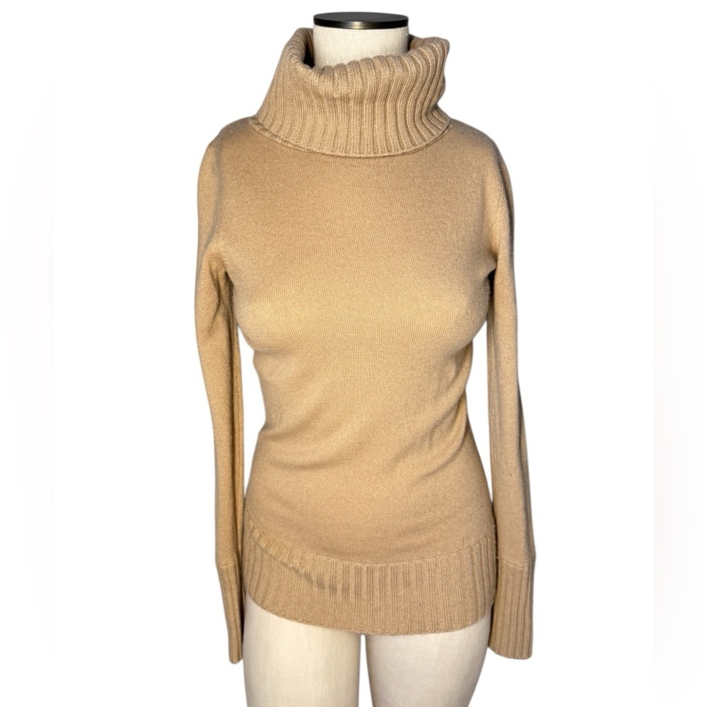 The Reset R Label Wool Cashmere Long Beige Turtleneck Ribbed Hem Sweater Sz XS